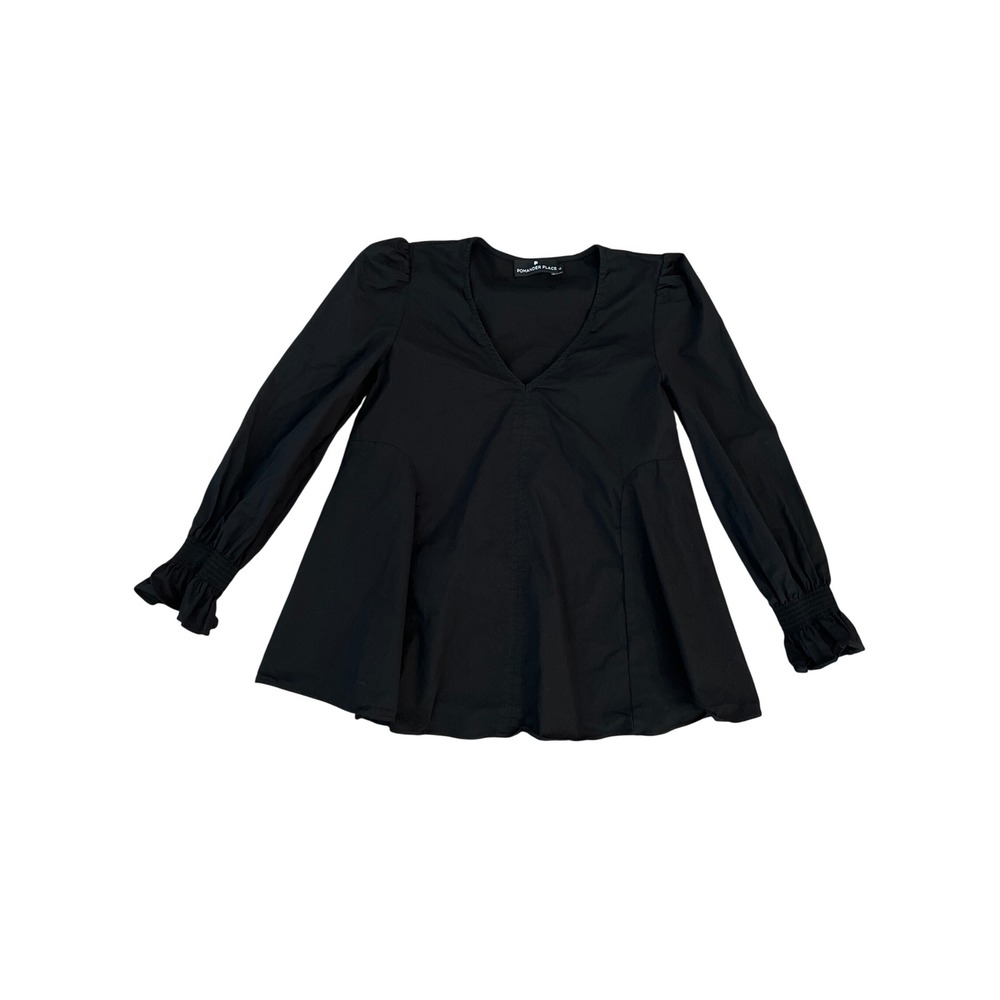 Tuckernuck Pomander Place Cotton Poplin V-Neck Smocked Ruffle Cuff Blouse XS